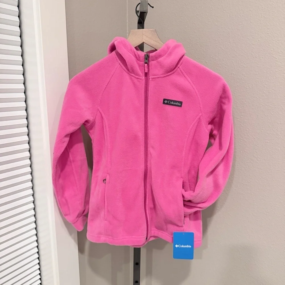 NWT Columbia Benton II girls size medium bright pink fleece hooded jacket